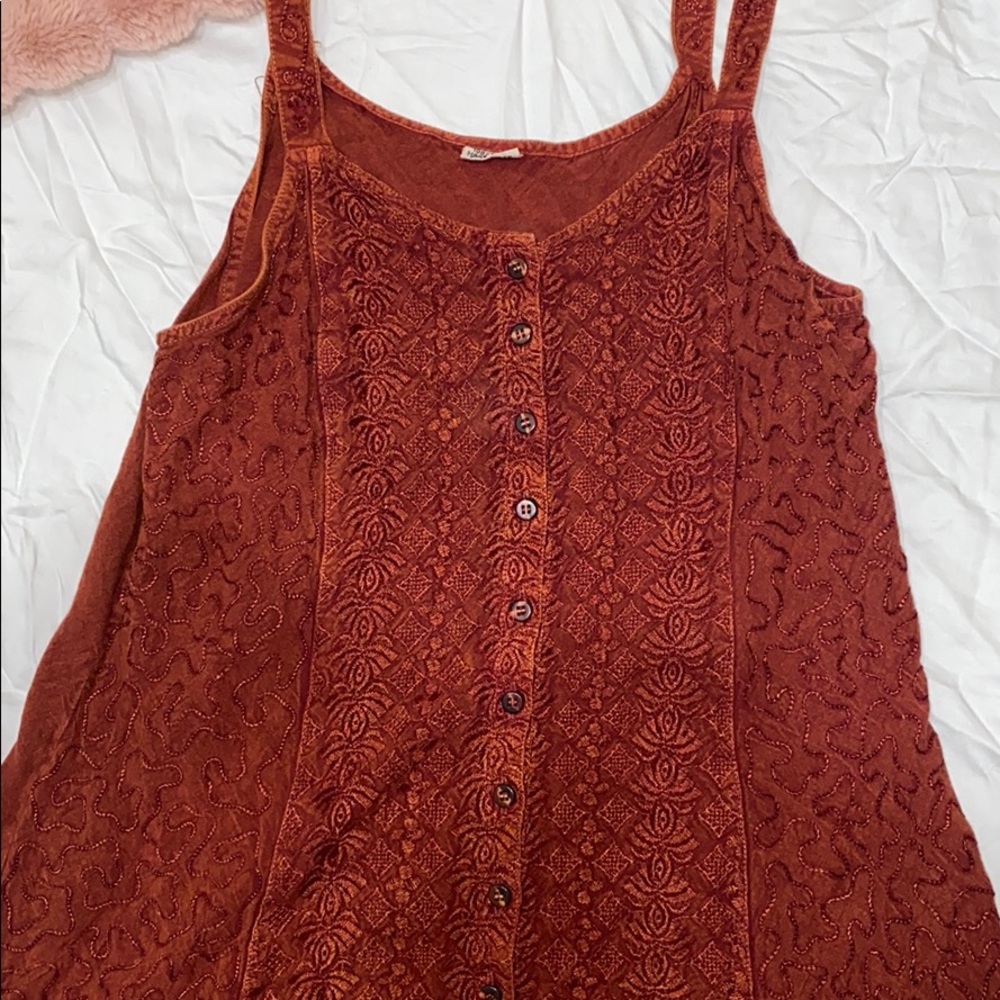 Rust Color button Down Dress, Free Size - Picture 2 of 4